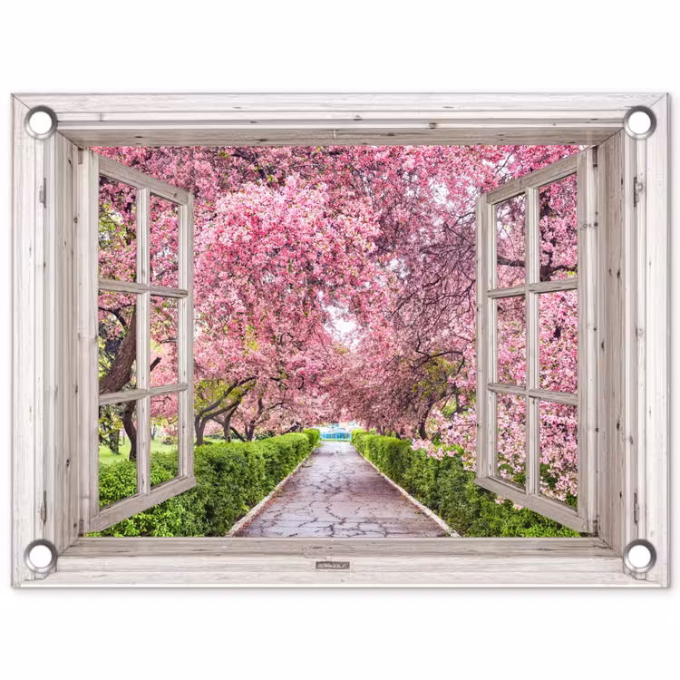 Japans - Sakura - Bloesem - Boom - Bloesem takken - Doorkijk tuinposter los doek klein -3d