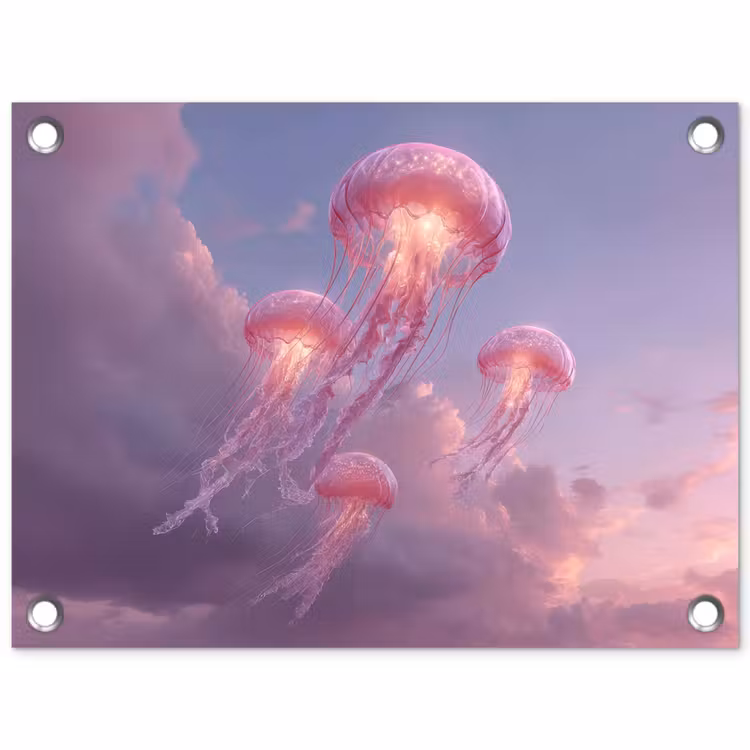 Kwallen - Roze - Wolken tuinposter los doek klein -3d