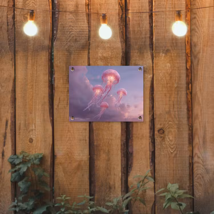 Kwallen - Roze - Wolken tuinposter los doek klein -sfeer1