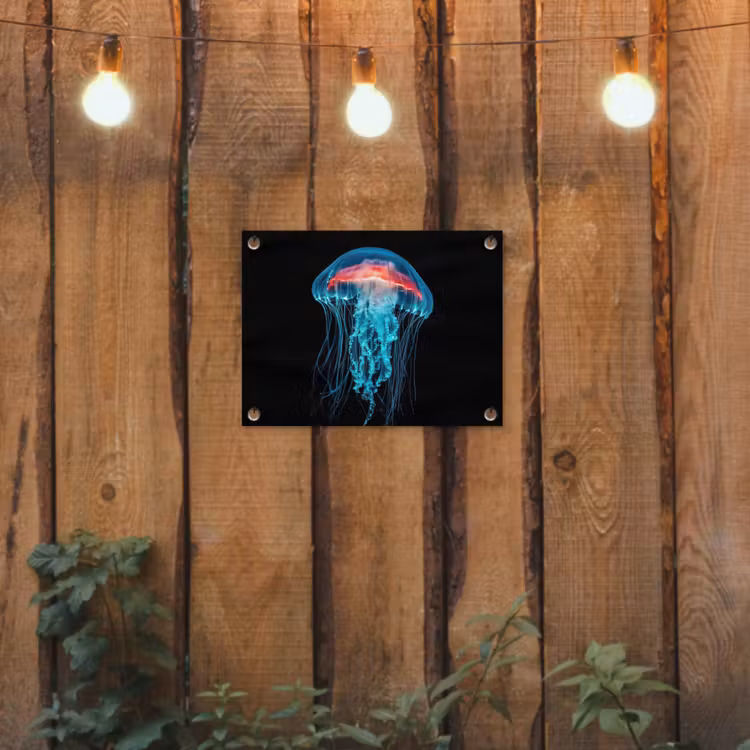 Kwal - Tentakels - Blauw - Licht tuinposter los doek klein -sfeer1