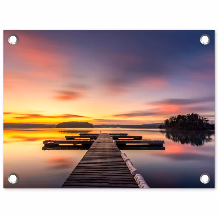 Steiger - Zonsondergang - Water - Zee - Reflectie tuinposter los doek klein -3d