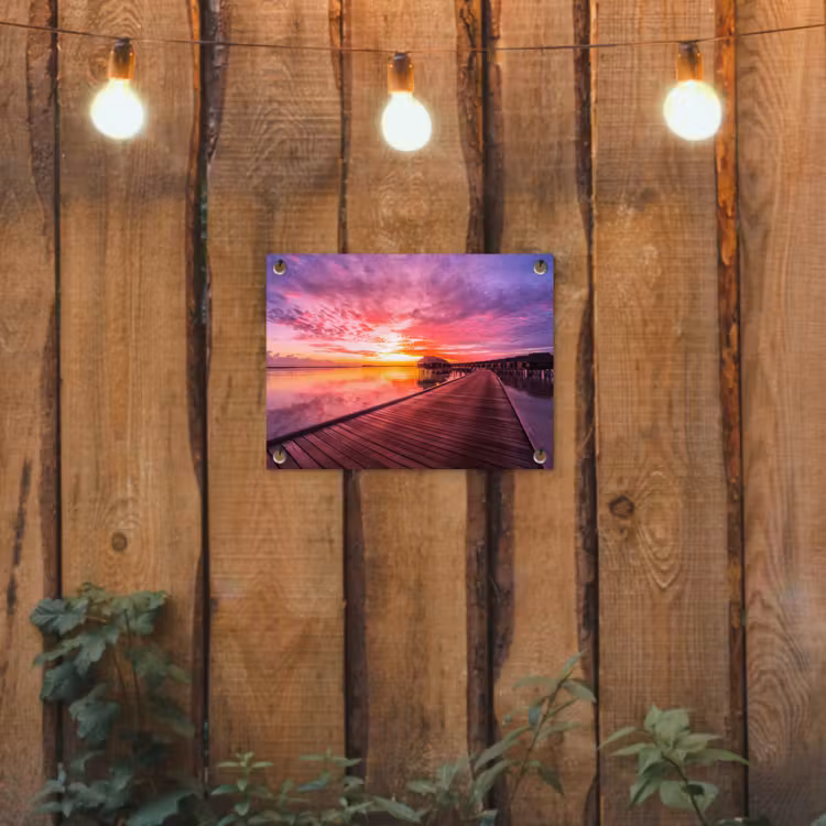 Steiger - Water - Zon - Roze - Horizon tuinposter los doek klein -sfeer1
