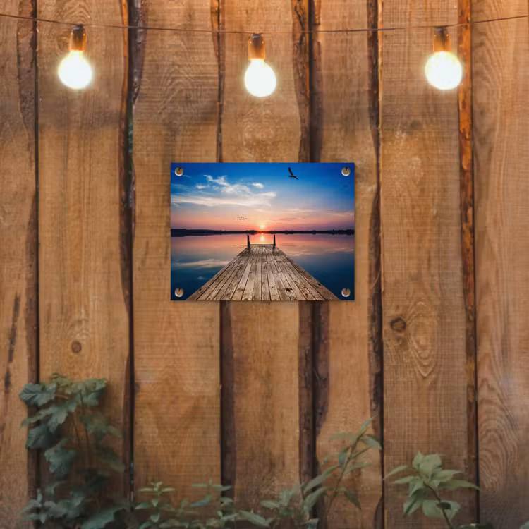 Steiger - Water - Zonsondergang - Roze - Horizon tuinposter los doek klein -sfeer1