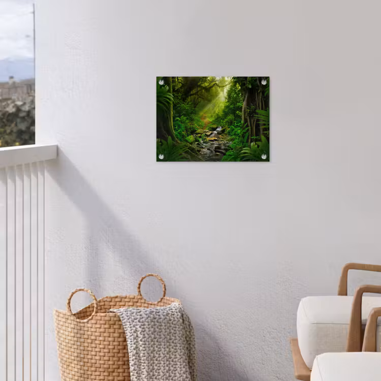 Jungle - Water - Bladeren - Zon - Natuur tuinposter los doek klein -sfeer8