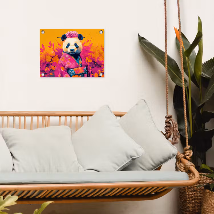 Kimono - Roze - Panda - Bloemenkroon tuinposter los doek klein -sfeer7