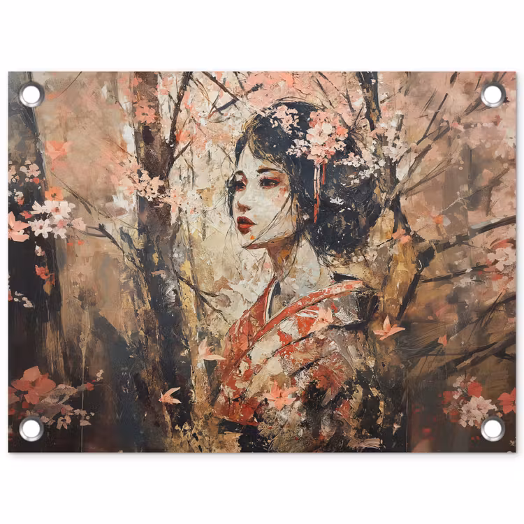 Kimono - Vrouw - kersenbomen tuinposter los doek klein -3d