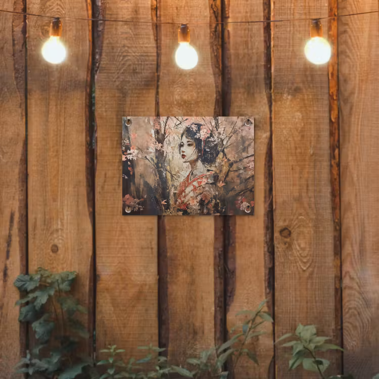 Kimono - Vrouw - kersenbomen tuinposter los doek klein -sfeer1