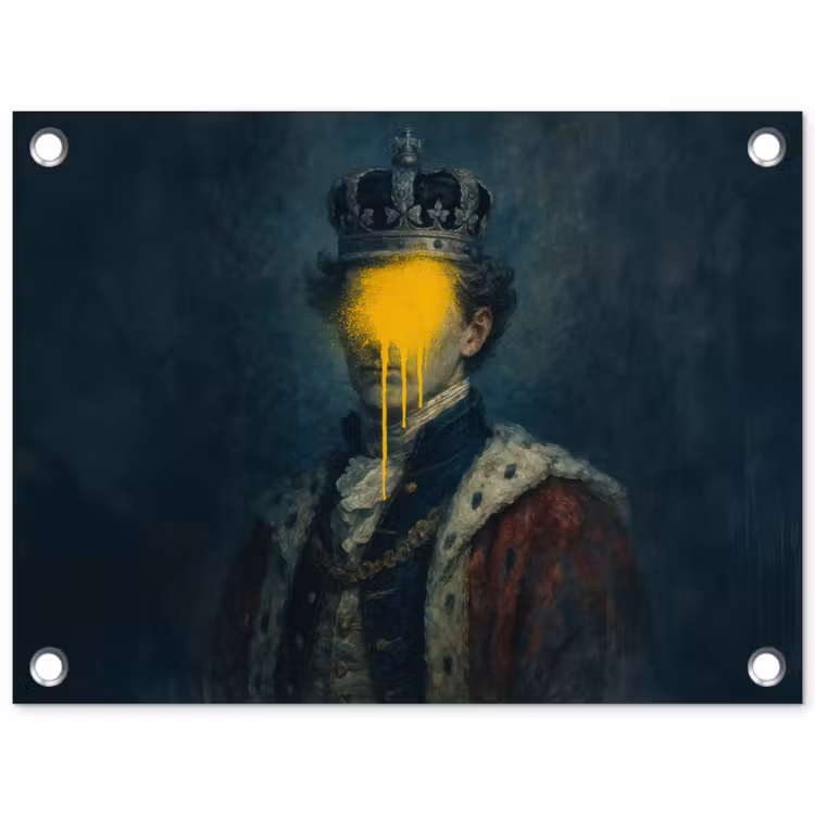 Koning - Portret - Druipende gele verf tuinposter los doek klein -3d