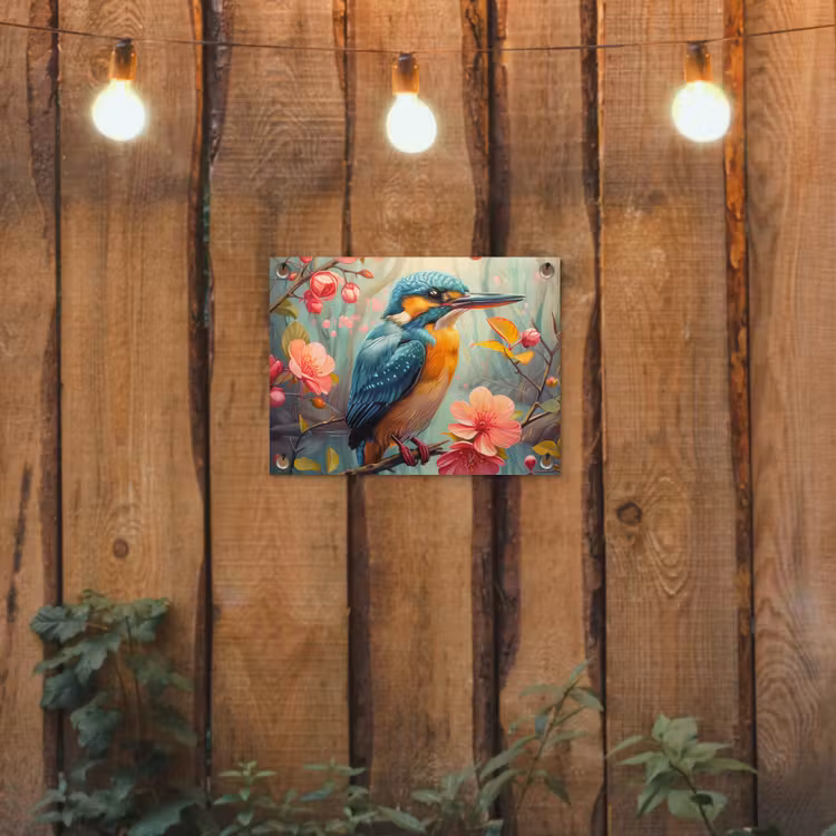 IJsvogel - Bloesem - Natuur - Vogels - Bloemen tuinposter los doek klein -sfeer1