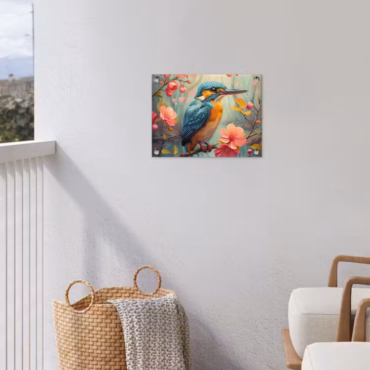 IJsvogel - Bloesem - Natuur - Vogels - Bloemen tuinposter los doek klein -sfeer8