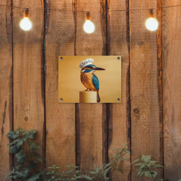 Ijsvogel - Pilaar - Koksmuts - Vogel tuinposter los doek klein -sfeer1