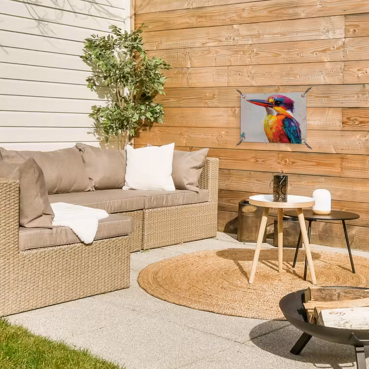 Ijsvogel - Paars - Penseelstreken - Kleurrijk tuinposter los doek klein -sfeer4