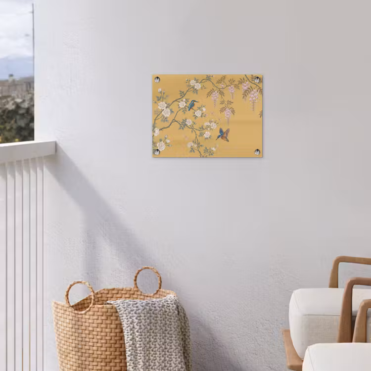 IJsvogels - Bloesem - Geel tuinposter los doek klein -sfeer8