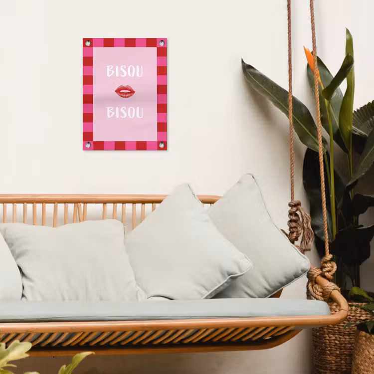 Kiss - Roze - Frans - Valentijn tuinposter los doek klein -sfeer7