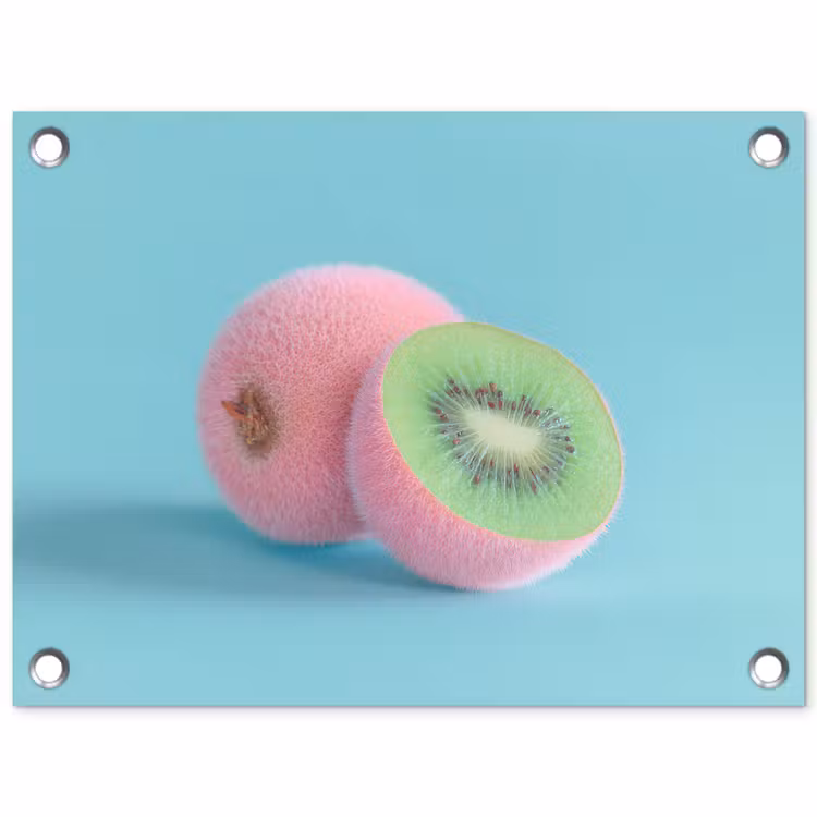 Kiwi - Blauw - Surrealistisch tuinposter los doek klein -3d
