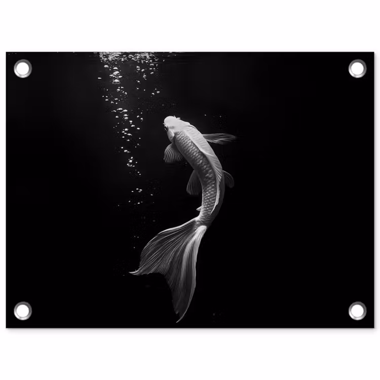 Koi - Vis - Wit - Zwart tuinposter los doek klein -3d