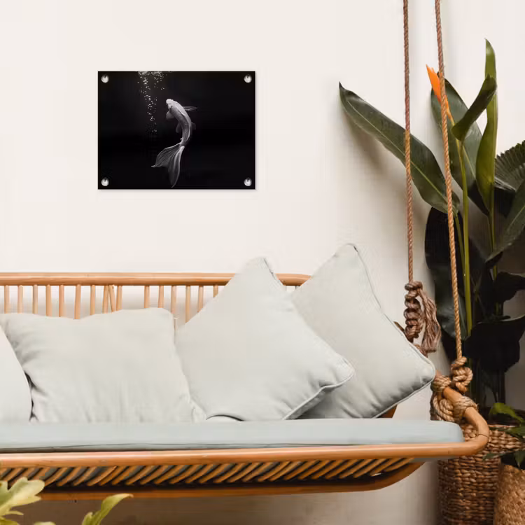 Koi - Vis - Wit - Zwart tuinposter los doek klein -sfeer7