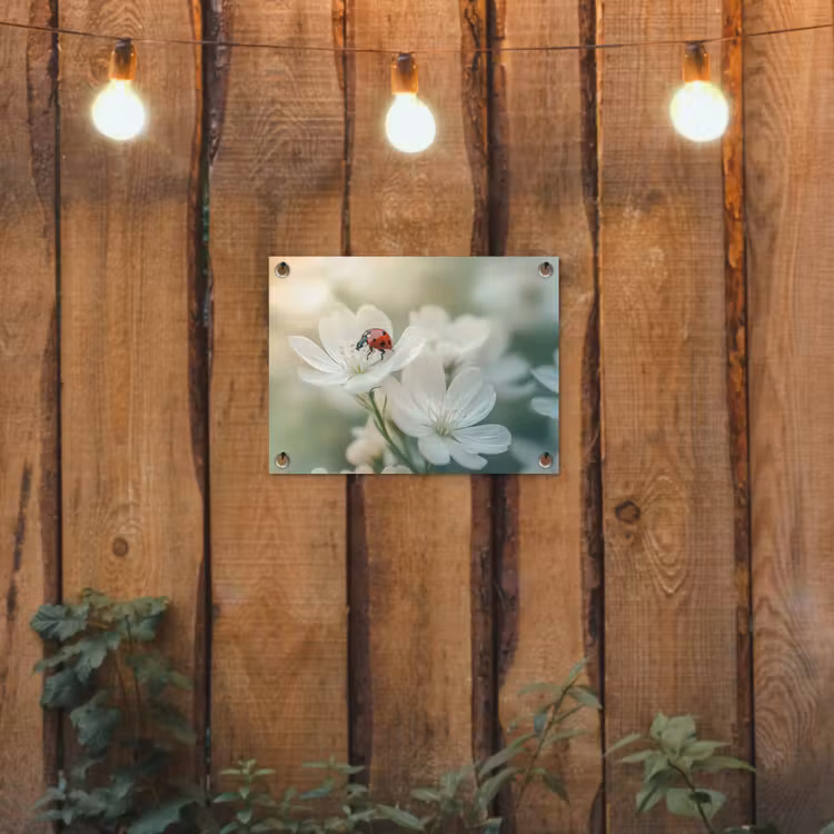 Lieveheersbeestje - Bloemen - Wit tuinposter los doek klein -sfeer1