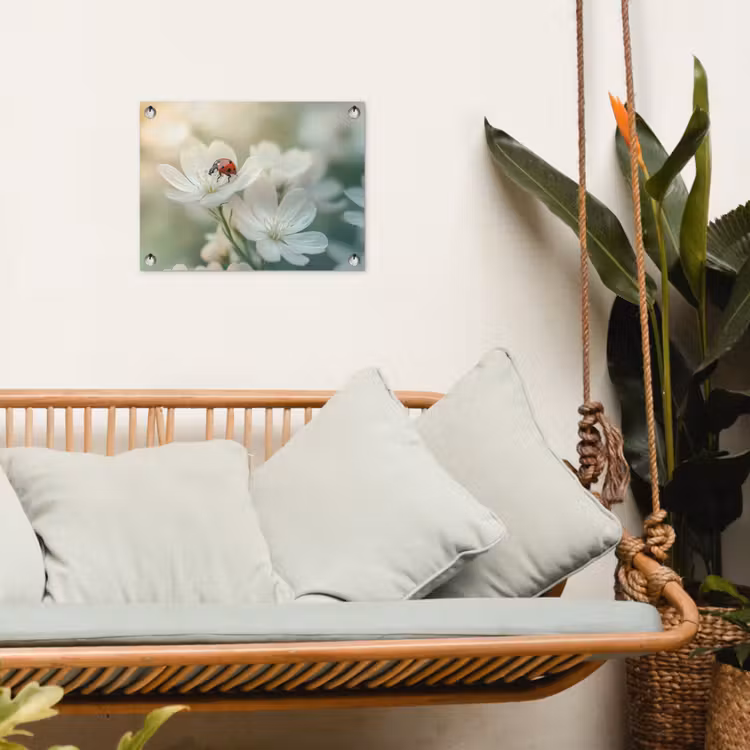 Lieveheersbeestje - Bloemen - Wit tuinposter los doek klein -sfeer7