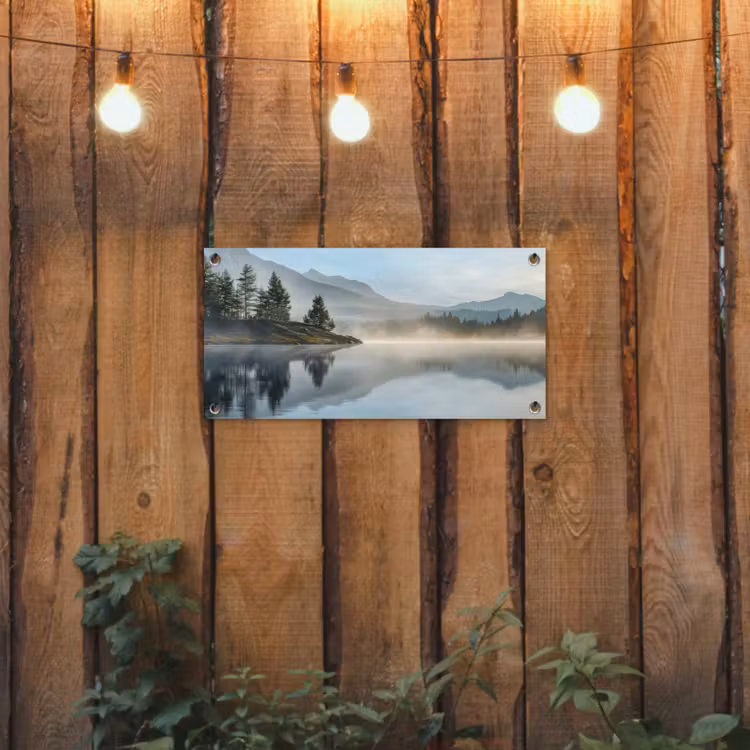 Meer - Mist - Bergen - Landschap tuinposter los doek klein -sfeer1