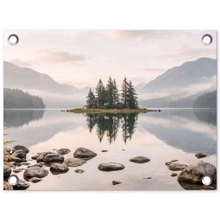 Meer - Bergen - Landschap - Groen tuinposter los doek klein -3d