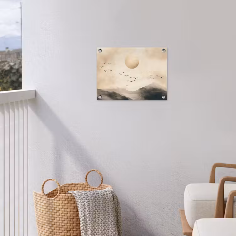 Landschap - Japandi - vogel tuinposter los doek klein -sfeer8