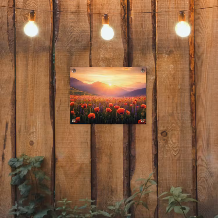 Landschap - Zonsondergang - Bloemenveld tuinposter los doek klein -sfeer1