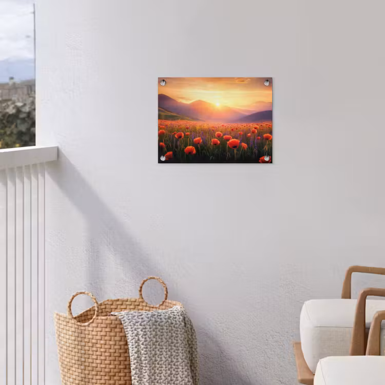 Landschap - Zonsondergang - Bloemenveld tuinposter los doek klein -sfeer8