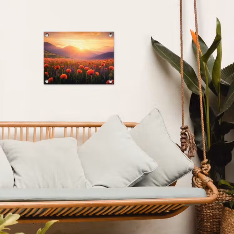 Landschap - Zonsondergang - Bloemenveld tuinposter los doek klein -sfeer7