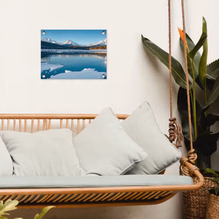 Landschap - Winter - Meer - Bergen - Uitzicht - IJs tuinposter los doek klein -sfeer7