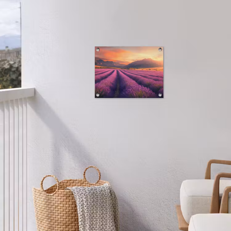 Lavendelveld - Zonsondergang - Paars tuinposter los doek klein -sfeer8