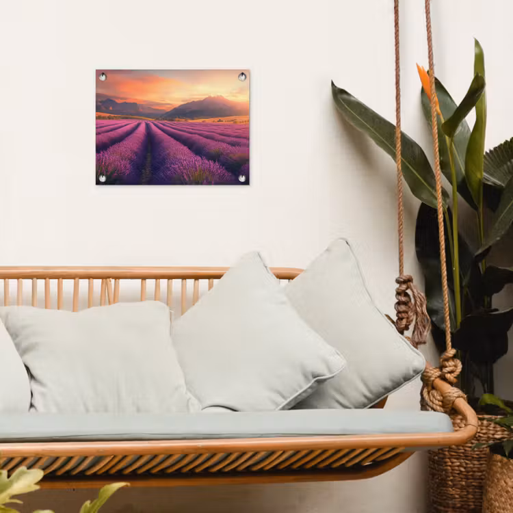 Lavendelveld - Zonsondergang - Paars tuinposter los doek klein -sfeer7