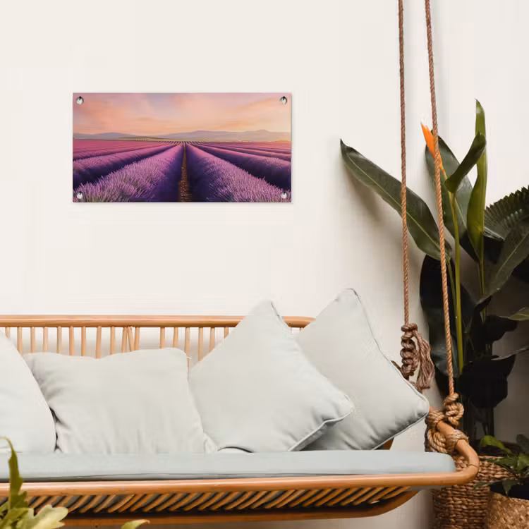 Lavendelveld - Zonsondergang - Paars - Bloemen tuinposter los doek klein -sfeer7