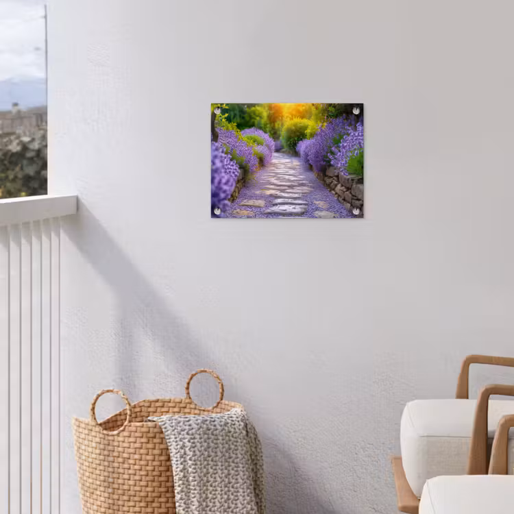 Lavendelpad bij zonsondergang tuinposter los doek klein -sfeer8
