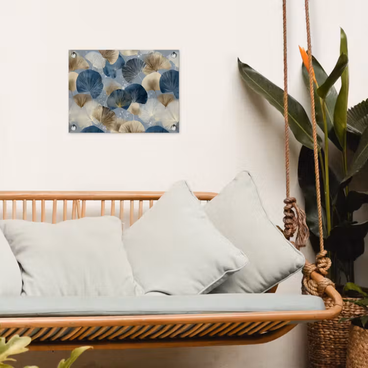 Bladeren - Abstract - Goud - Blauw tuinposter los doek klein -sfeer7
