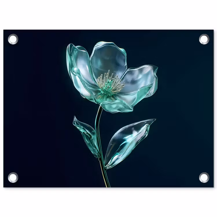 Bladeren - Bloem - Glazen - Donkerblauw tuinposter los doek klein -3d