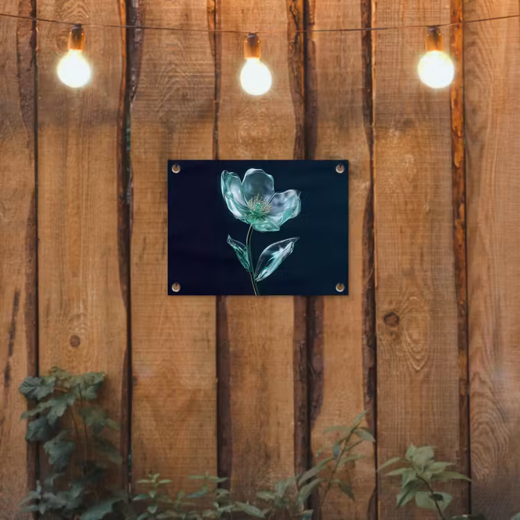 Bladeren - Bloem - Glazen - Donkerblauw tuinposter los doek klein -sfeer1
