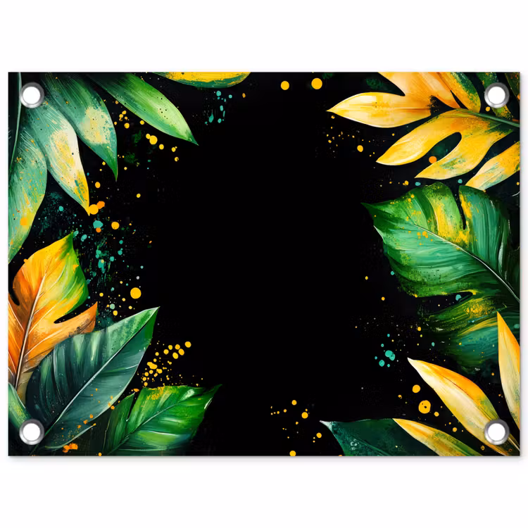 Bladeren - Groen - Geel - Verf - Jungle tuinposter los doek klein -3d