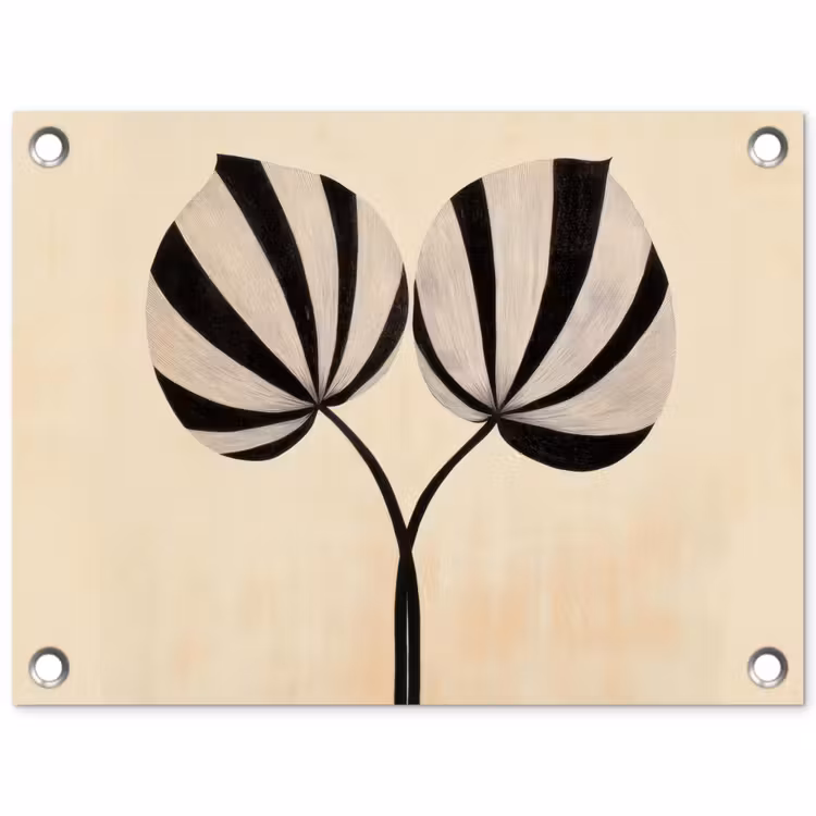 Bladeren - Gestreept - Stengel - Beige tuinposter los doek klein -3d