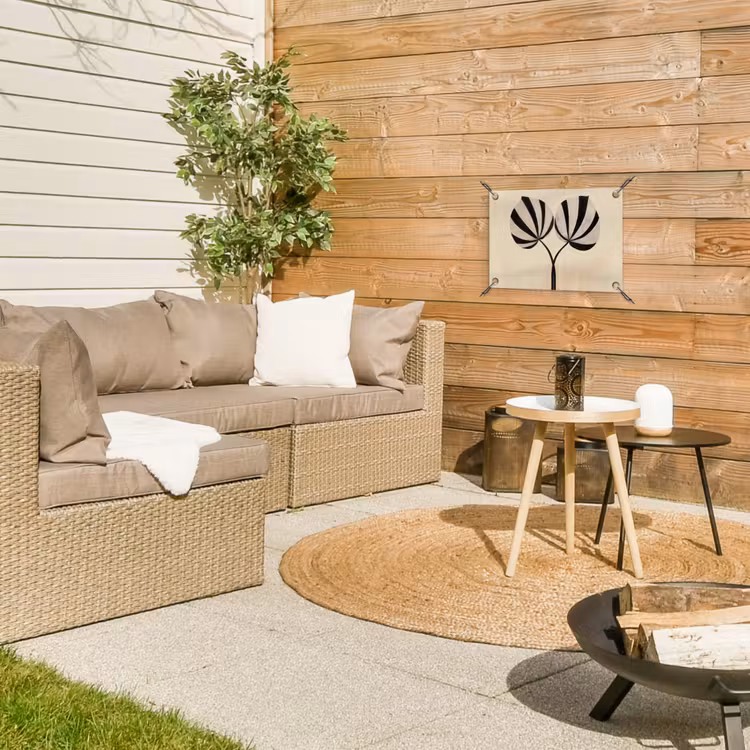 Bladeren - Gestreept - Stengel - Beige tuinposter los doek klein -sfeer4