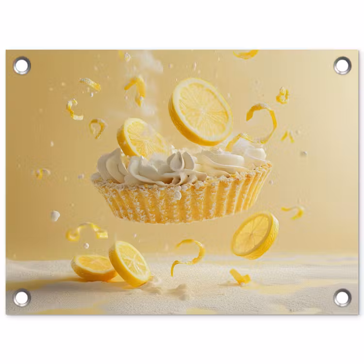 Citroen - Taart - Eten - Geel tuinposter los doek klein -3d