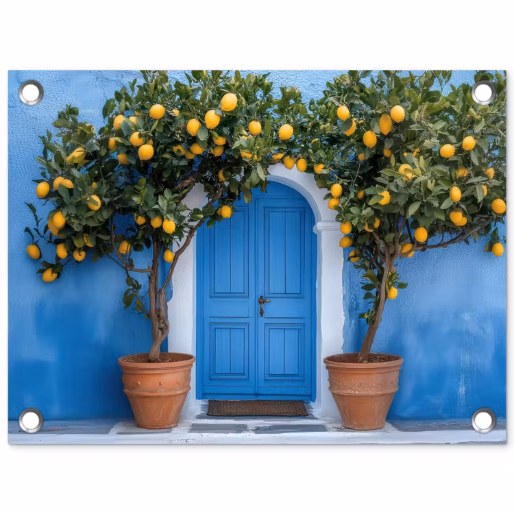 Citroenbomen - Geel - Deur - Potten tuinposter los doek klein -3d