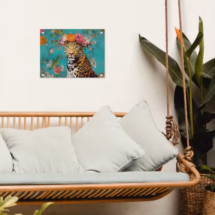 Luipaard - Bloemen - Kroon tuinposter los doek klein -sfeer7
