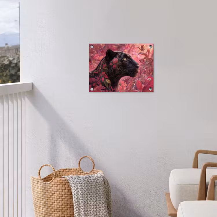 Luipaard - Bloemen - Roze tuinposter los doek klein -sfeer8