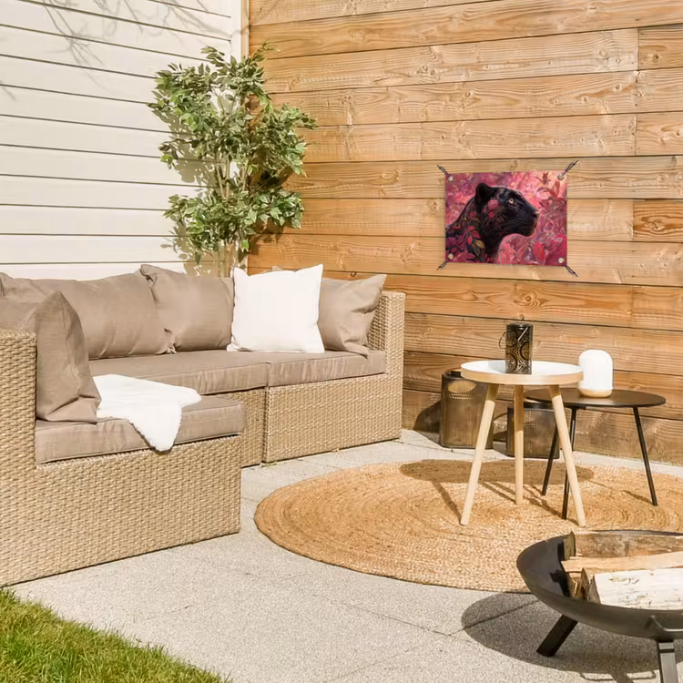 Luipaard - Bloemen - Roze tuinposter los doek klein -sfeer4
