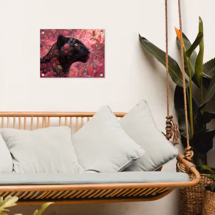 Luipaard - Bloemen - Roze tuinposter los doek klein -sfeer7