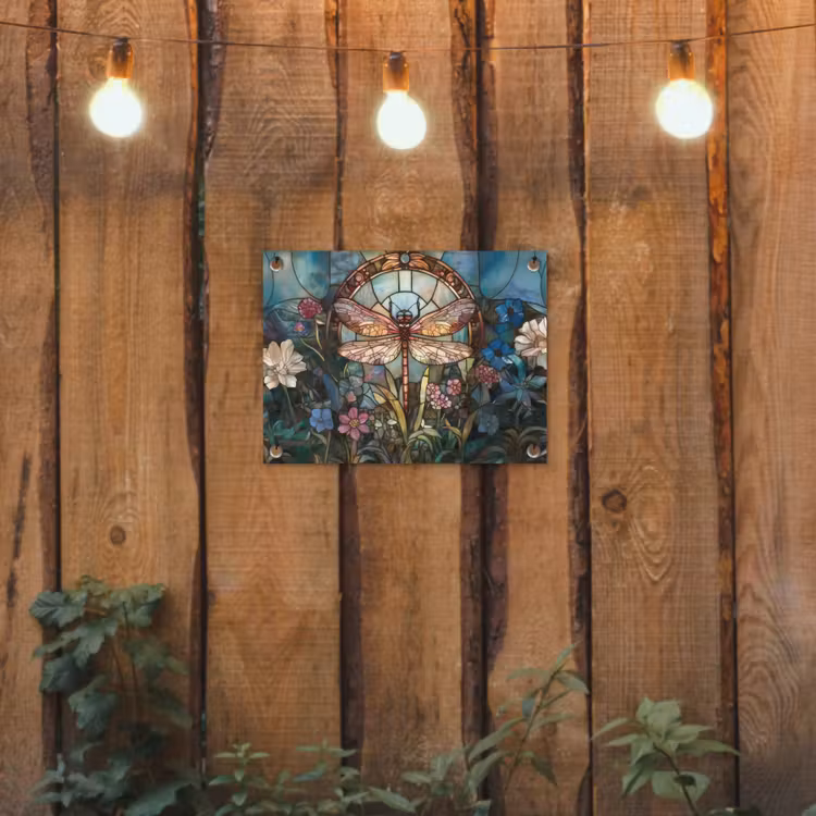 Libelle - Mozaïek - Bloemen - Kleurrijk tuinposter los doek klein -sfeer1