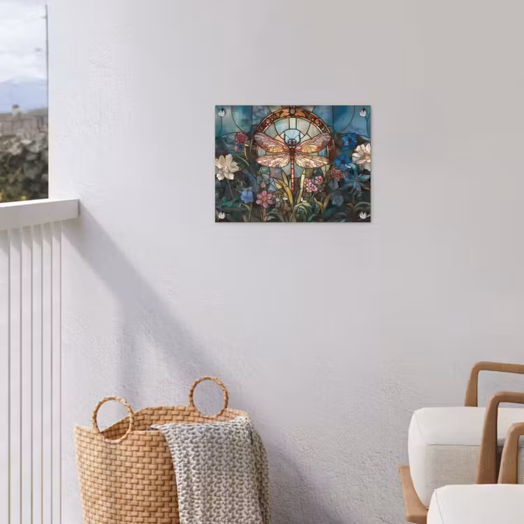 Libelle - Mozaïek - Bloemen - Kleurrijk tuinposter los doek klein -sfeer8