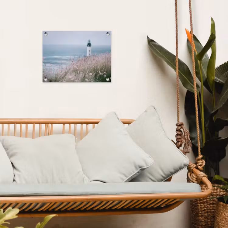 Vuurtoren - Klif - Zee - Bloemen tuinposter los doek klein -sfeer7