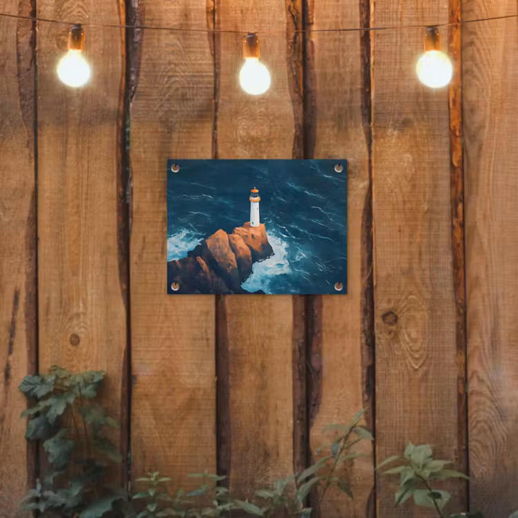Vuurtoren - Rots - Zee - Golven tuinposter los doek klein -sfeer1